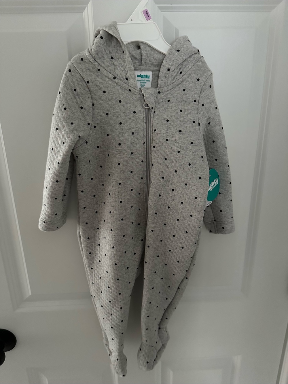 omighty Gray Polka Dot Hooded One-Piece